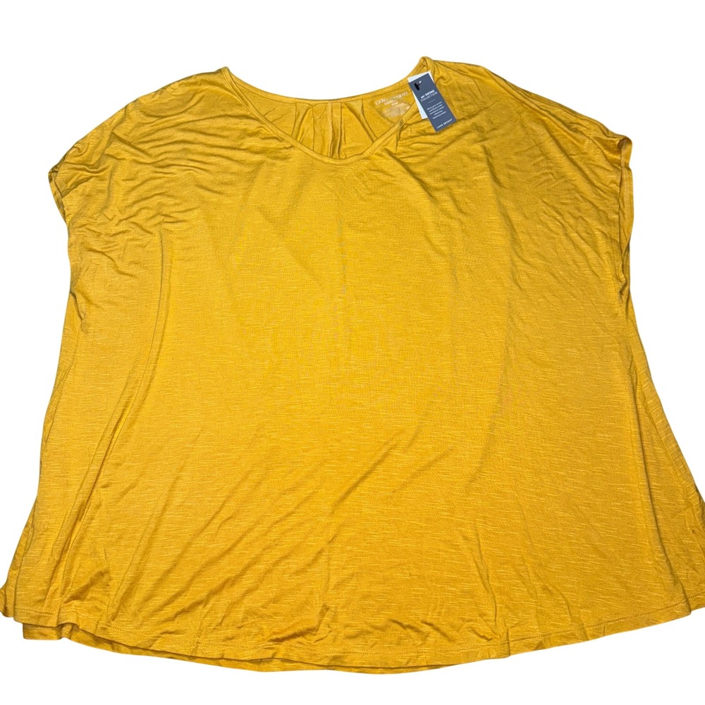 Lane Bryant Swing Tee 22/24 Mustard Yellow V-Neck Slub Knit Short Sleeve Top NWT